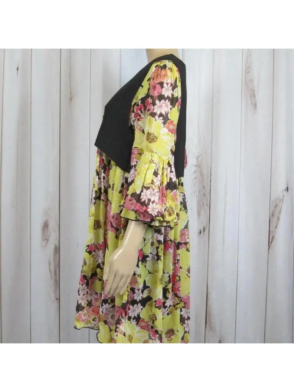 Free People Vested Mini Dress NWT Small Yellow Floral Bell Sleeves V-Neck NEW